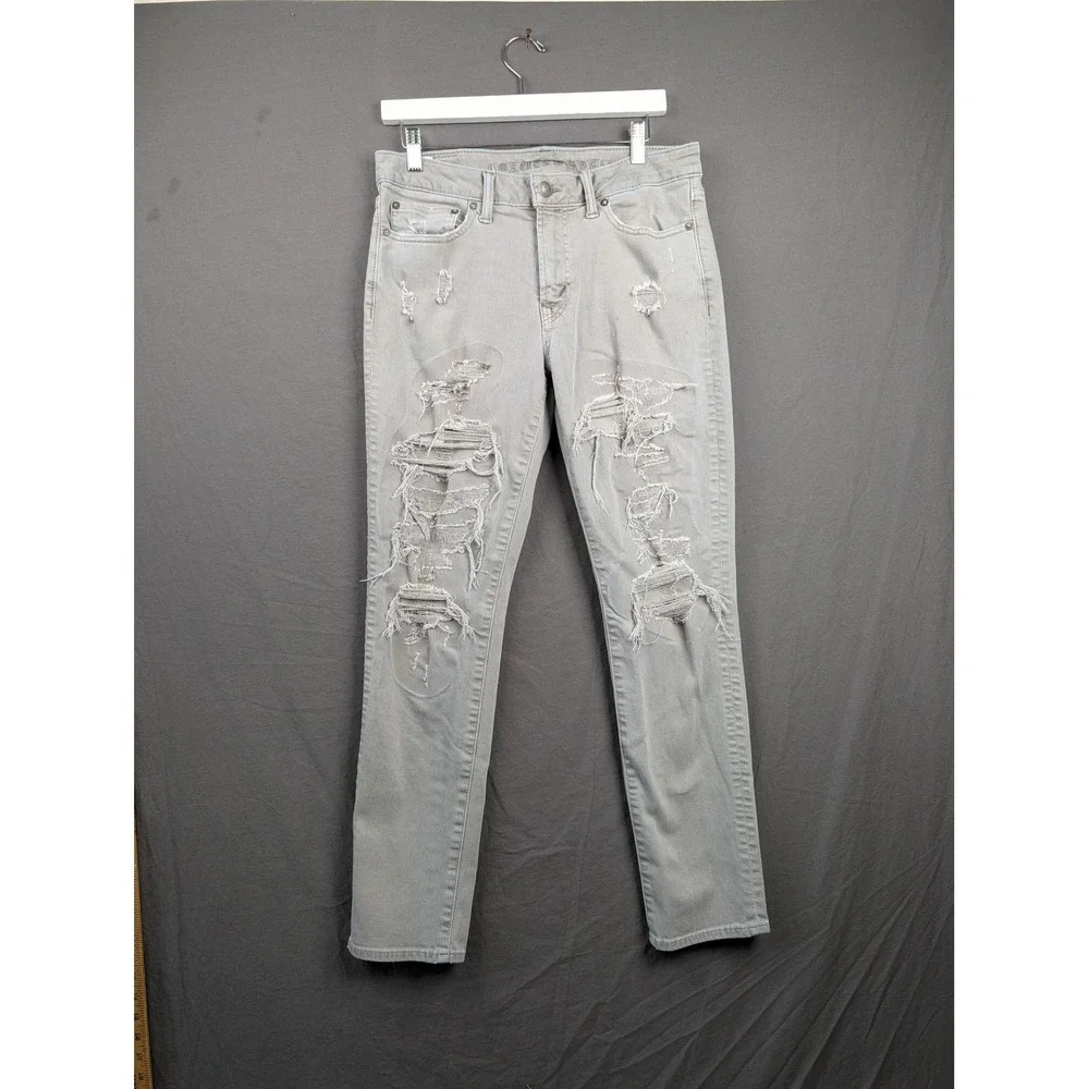 American Eagle Airflex+ Slim Distressed Gray Jeans 31x32 Heavy Ripped Stretch